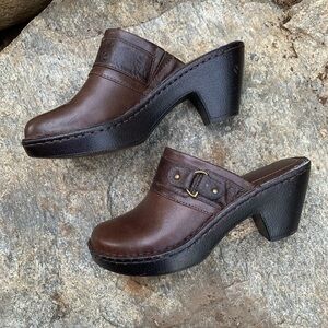 Brown Leather Clogs Mules Size 8 Mountain Sole Chic Baby Doll Grunge 90’s Y2K